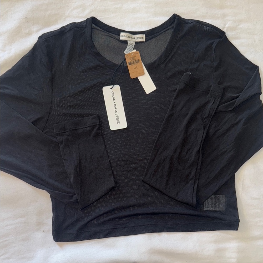 PINK Victoria's Secret Mesh Black Crop Top Chloe X Halle